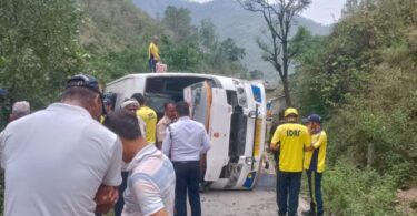 Bus full of devotees overturned on the road