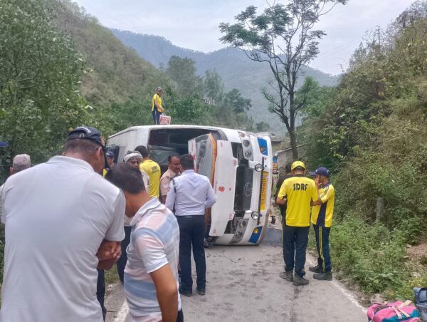 Bus full of devotees overturned on the road