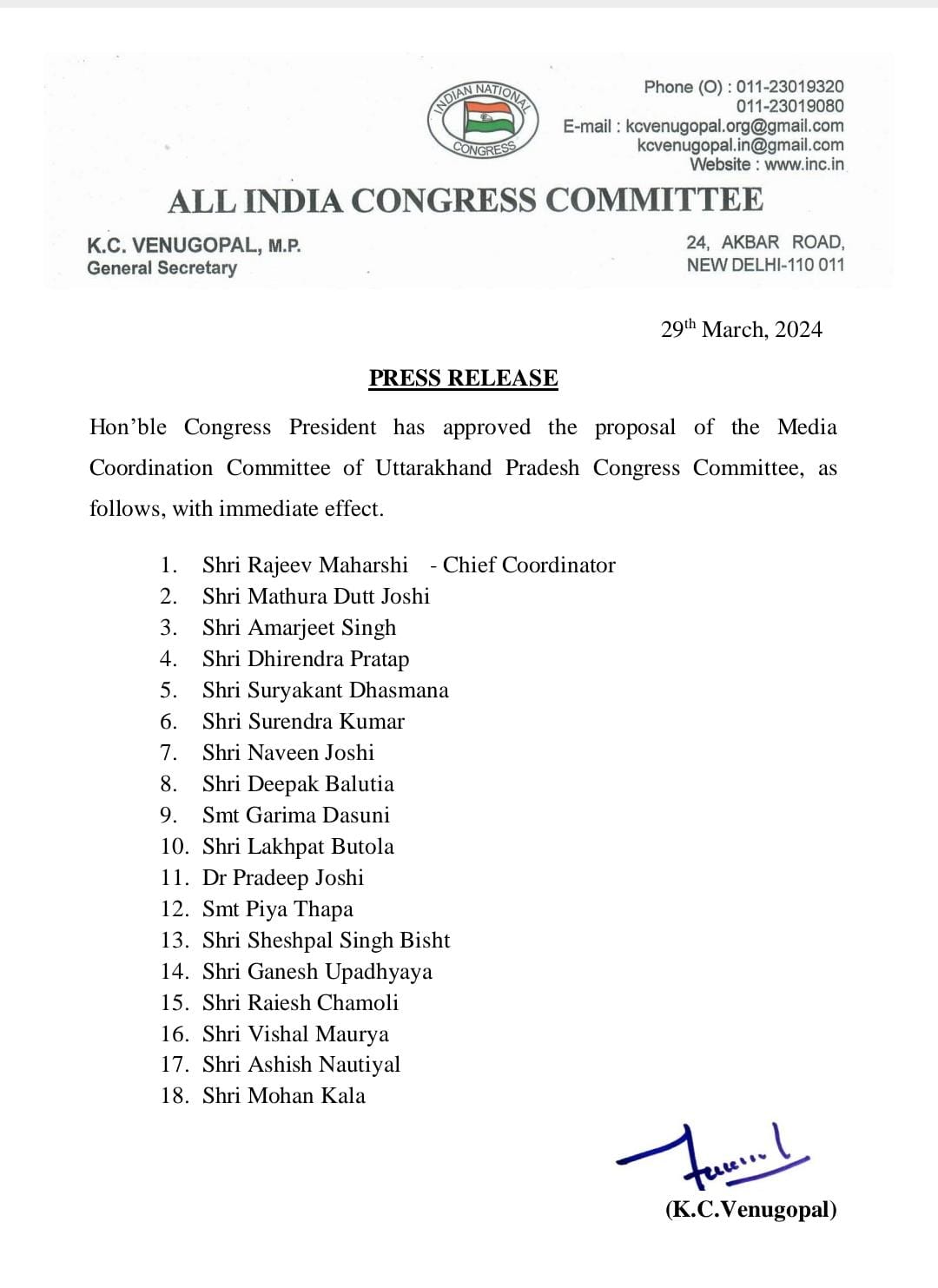 Uttarakhand Congress Media Coordination